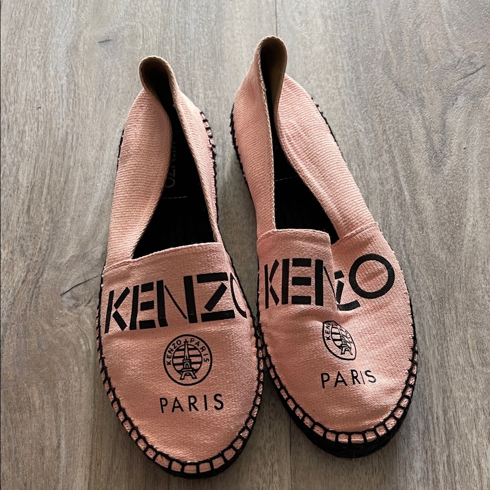 Kenzo Pink Canvas Espadrilles with Black Logo and Paris Stamp